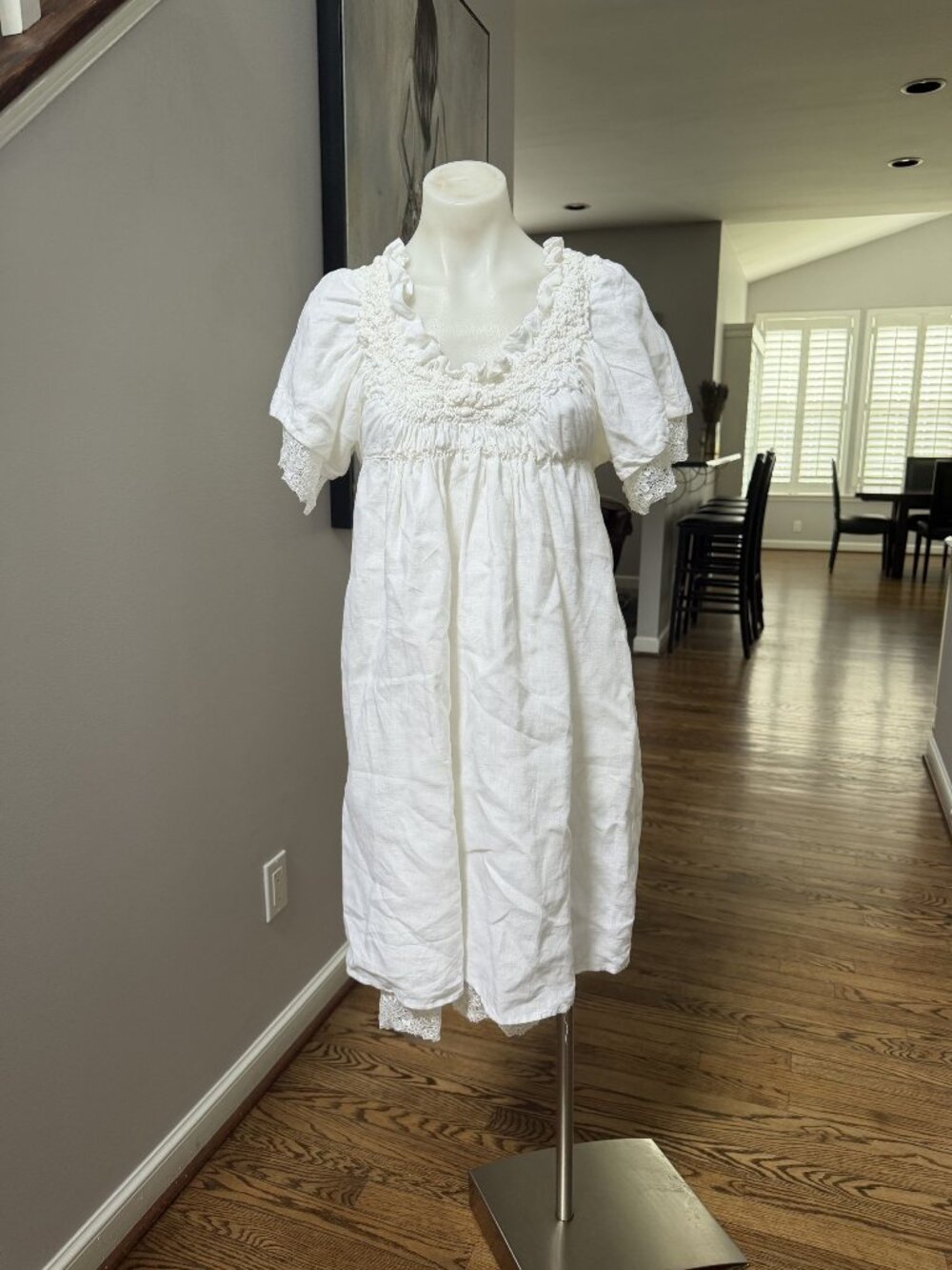 Twin-Set Simona Barbieri White Linen Ruffled Smocked Dress excellent condition S